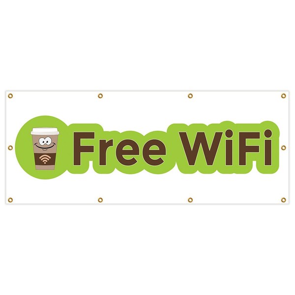 Signmission Free Wifi Banner Heavy Duty 13 Oz Vinyl with Grommets Single Sided B-96 Free Wifi - main